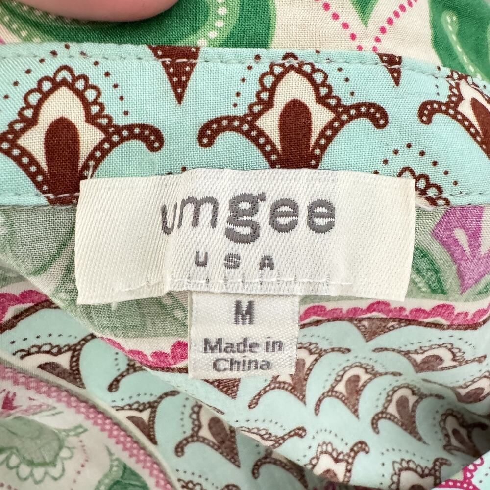 Umgee Patchwork Mixed Print Midi Dress Sz M Pink Green Floral Boho Beachy Artsy - Picture 11 of 15